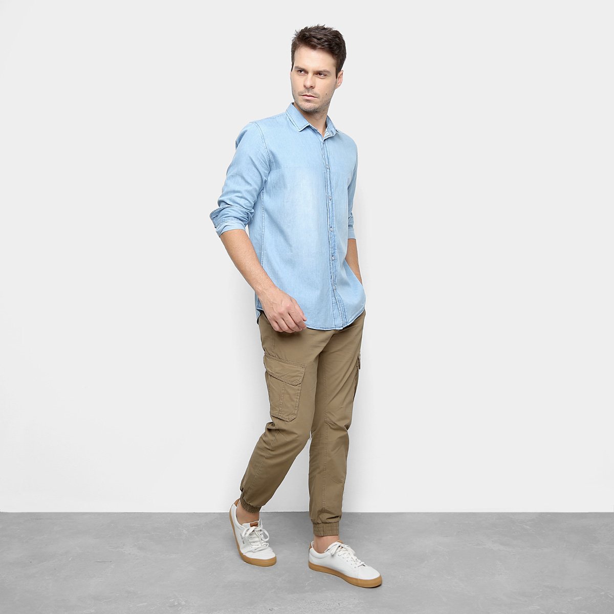 calça sarja watkins & krown cargo jogger masculina